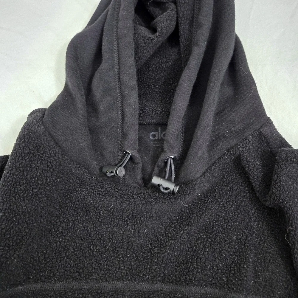 Alo Yoga Womens small‎ Black Sherpa Polar Fleece Mixed Media Pullover Hoodie